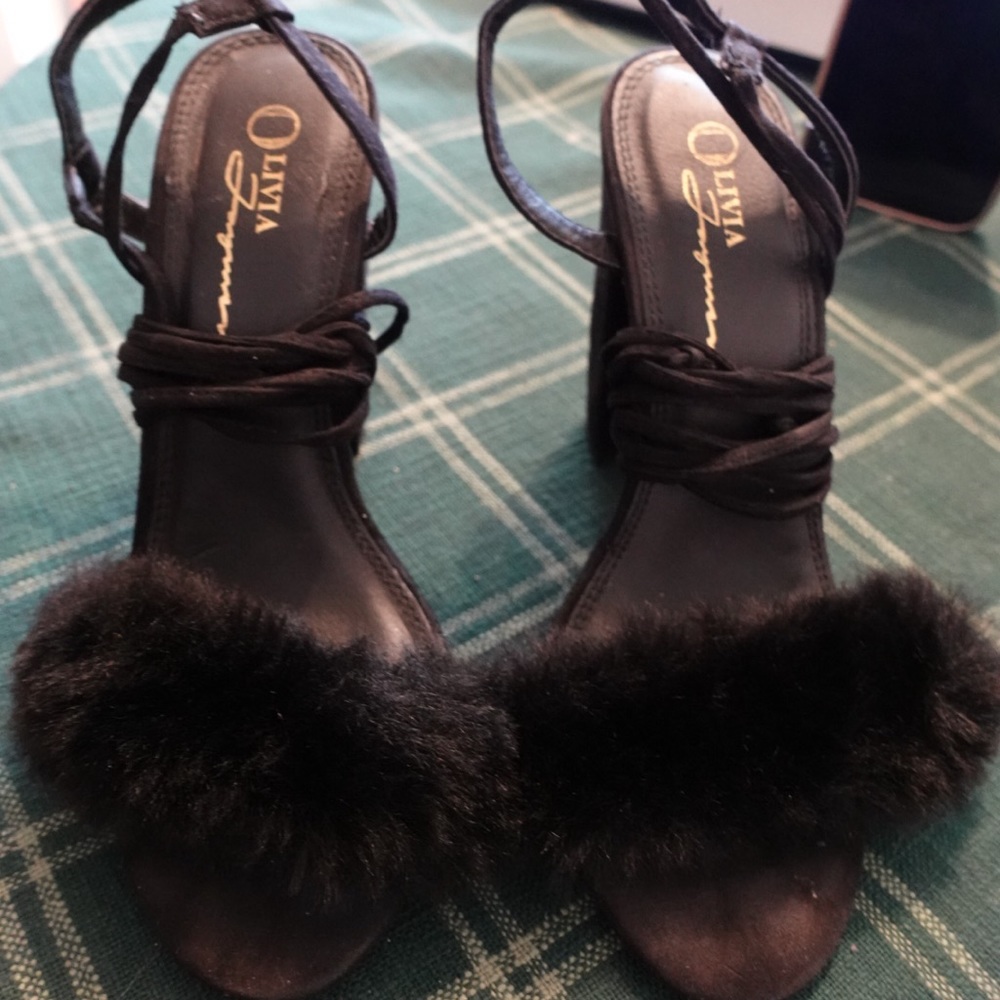 4. Black fur sandal heels
